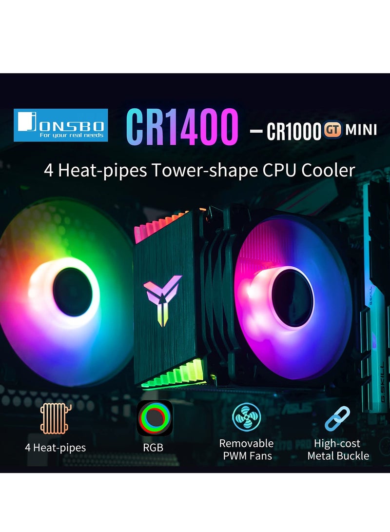 CPU Air Cooler, CR1400 RGB 4 Heat-Pipes, 126mm RGB CPU Fan, Removable 92mm PWM Fans, ARGB Light Sync with Motherboard, 5V 4-pin RGB CPU for AMD Ryzen/Intel LGA 1700 115X, Black - Image 3
