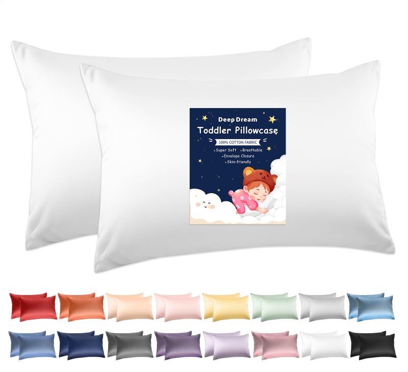 DEEPDREAM Deep Dream 100% Cotton Toddler Pillowcases Set of 2, 13x18 Inches Fits Baby Pillow Sized 12x16, 13x18, 600 Thread Count Cotton Small Travel Kids Pillow Case Covers with Envelope Closure, White - Image 1