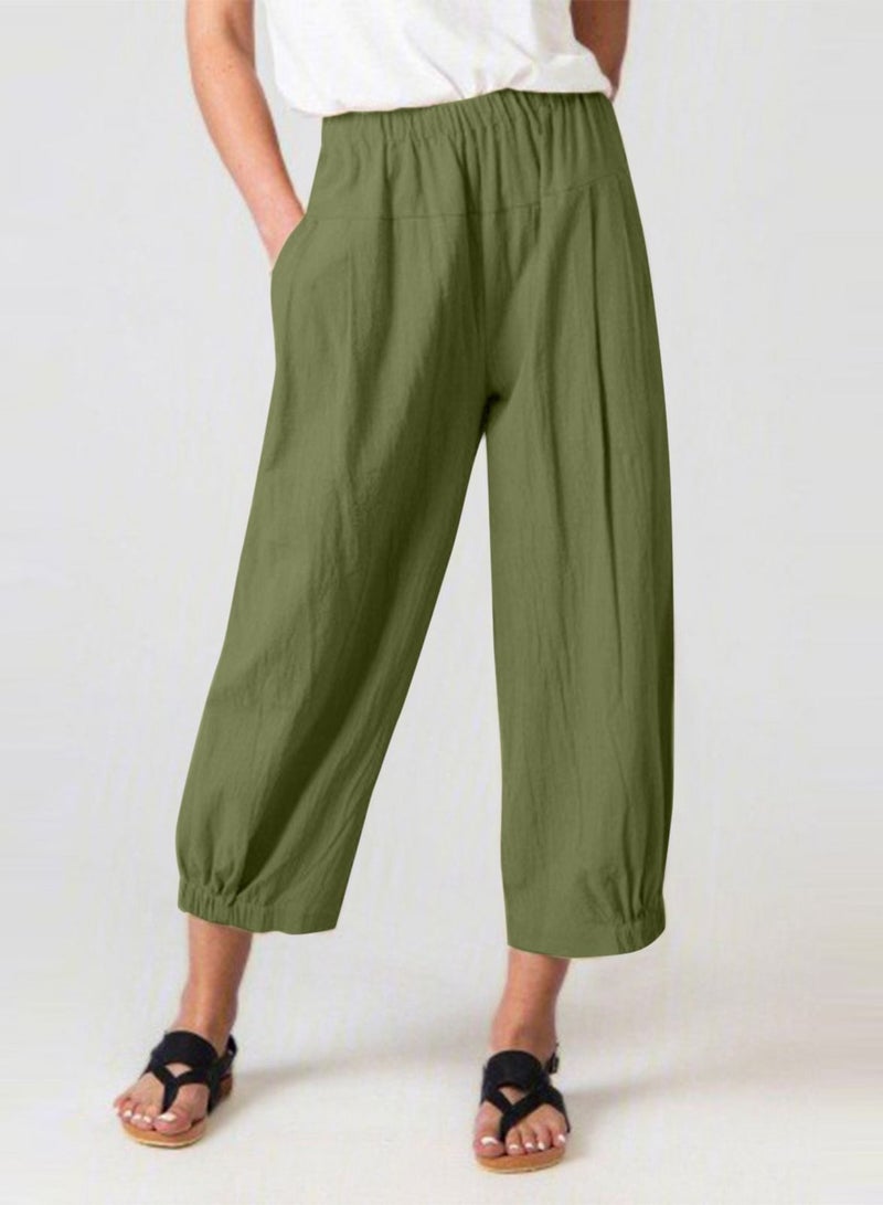 Loquat Loose Type Casual Haren Pants High Waist Cotton Nine Points Wide Leg Women's Pants 