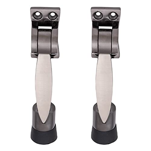 Atom Door Stopper | Kickdown Door Stop with One Touch | Adjustable Height & Rubber Tip 1.5 Inches, Door Stops (Black Silver Finish, DS005), Pack of 2 - Image 1