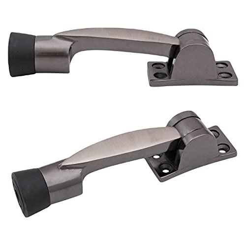 Atom Door Stopper | Kickdown Door Stop with One Touch | Adjustable Height & Rubber Tip 1.5 Inches, Door Stops (Black Silver Finish, DS005), Pack of 2 - Image 2