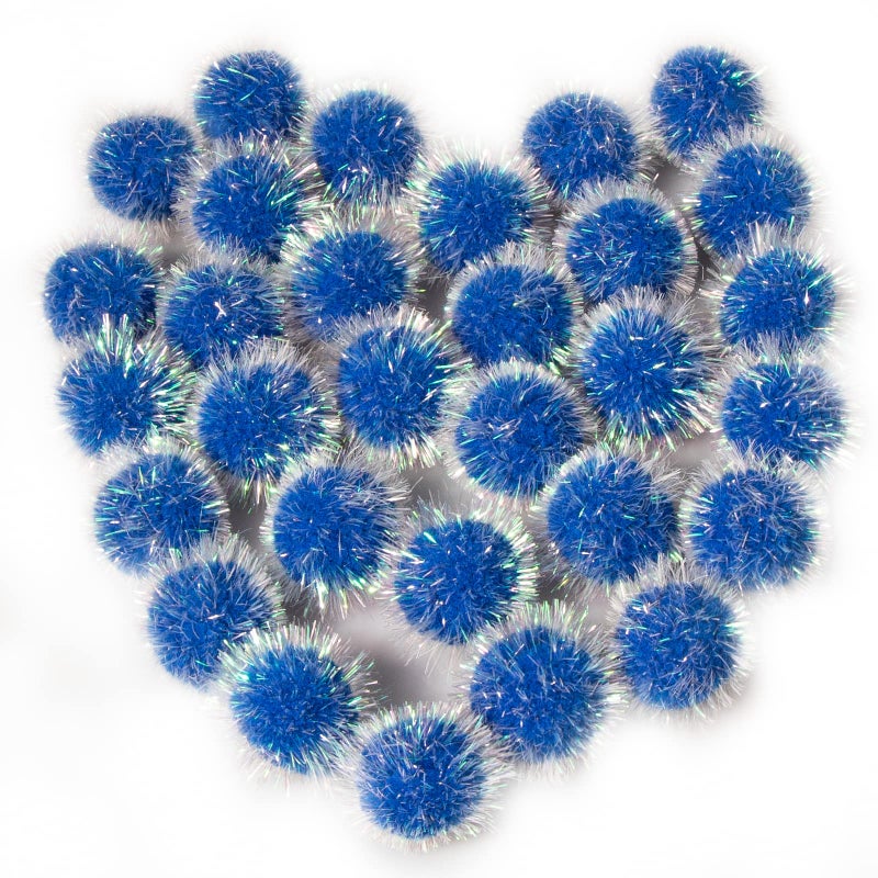 VAPKER 30 Pcs Cat Ball Toys Sparkle Balls Extra Large 2 Inch Cats Favorite Chase Glitter Ball Glitter Tinsel Pom Poms Balls Dark Blue Color - Image 2