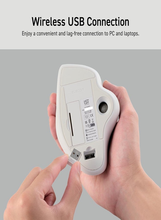 ELECOM Ergonomic Comfort Design Trackball IST Wireless 2.4GHz Connect, Super-Smooth Tracking with Roller Ball Bearing, 36mm Ball, Thumb Control, Compatible for Windows, PC, and Mac White (M-IT11DRWH) - Image 5