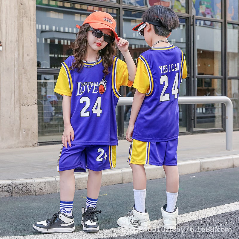 Children'S Basketball Uniforms Boys And Girls Printed Kindergarten Primary School Students No. 24 Jersey Light Board Performance Jersey Trade - Image 1