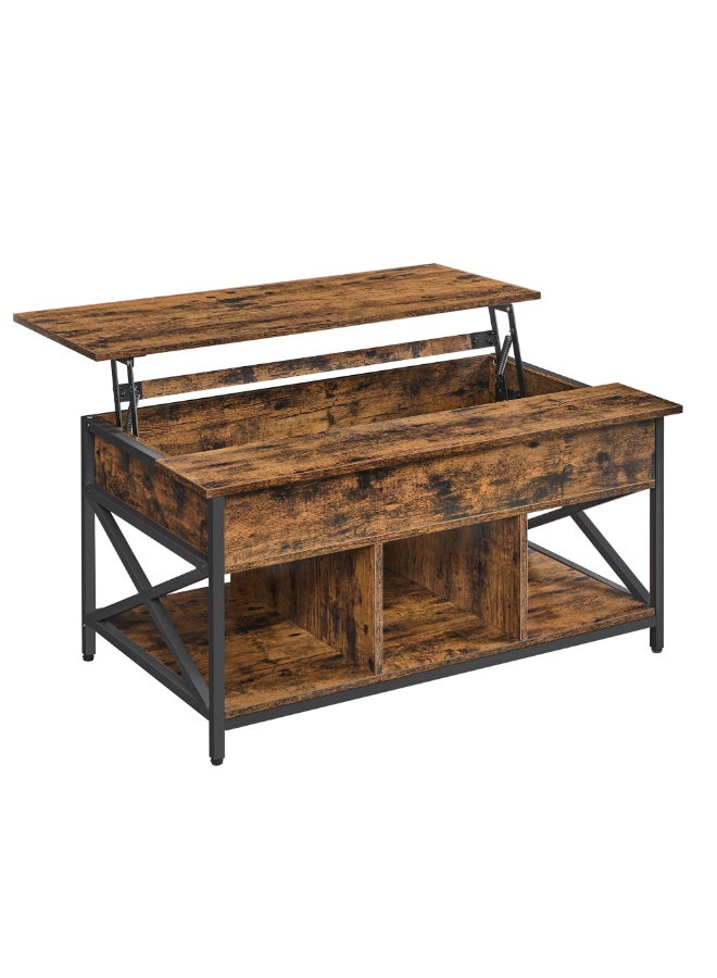 VASAGLE طاولة قهوة قابلة للرفع من فاساجل مع تخزين مفتوح ومخفي، قضبان على شكل X، 60 × 100 × (48-62) سم، بني ريفي وأسود - Image 2