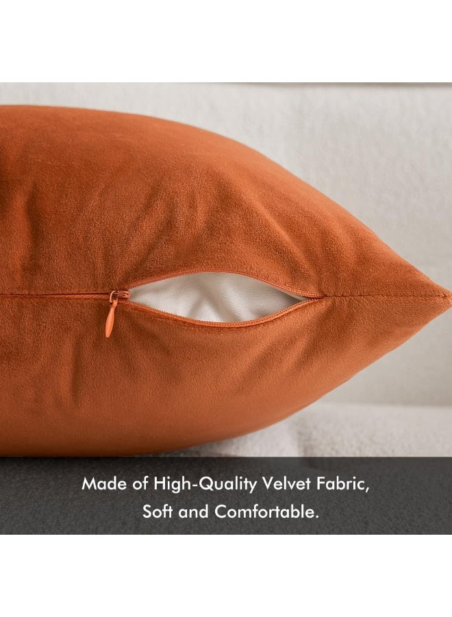 MIULEE Pack of 2 Velvet Soft Solid Pillow Covers Decorative Square Fall Throw Pillow Covers Set Fall Cushion Cases for Sofa Bedroom Car 20x20 Inch 50x50 Cm Orange - Image 2
