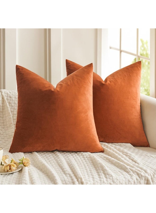 MIULEE Pack of 2 Velvet Soft Solid Pillow Covers Decorative Square Fall Throw Pillow Covers Set Fall Cushion Cases for Sofa Bedroom Car 20x20 Inch 50x50 Cm Orange - Image 3