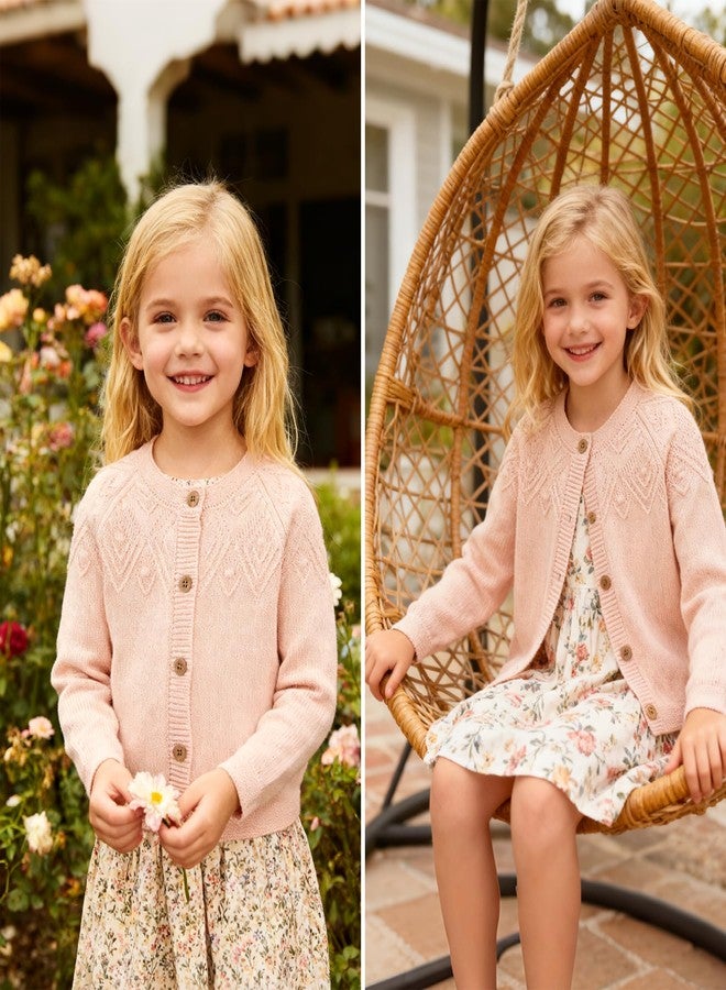 Simplee kids Baby Cardigan Cable Knit Toddler Cardigan Long Sleeve Fall Winter Open Front Knit Sweaters(Light Pink) - Image 2