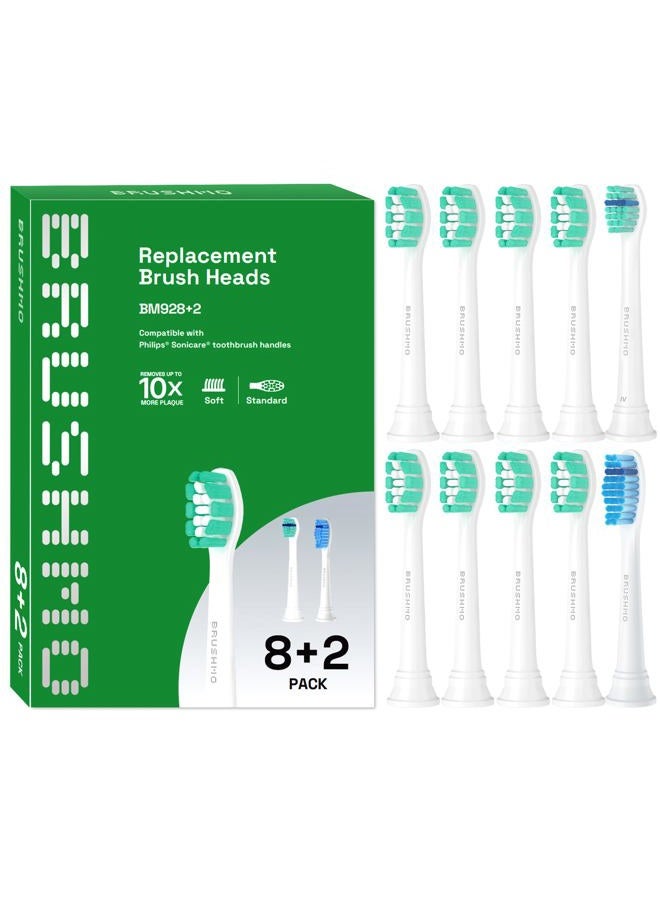 Brushmo Replacement Toothbrush Heads Compatible with Philips Sonicare Electric Toothbrush, White, 10 pc Variety Pack - Image 1