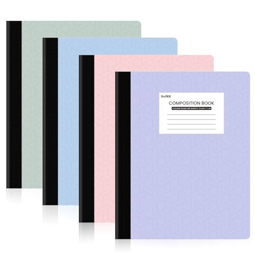SUNEE Composition Notebooks - College Ruled Paper, 4 Pack Composition Book, 9 3/4" x 7 1/2", 80 Sheets/160 Pages, Assorted Colors, School, College & Office Supplies - Image 1