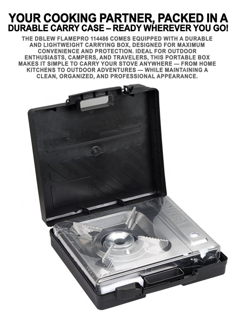 DBLEW Portable Dual Fuel Camping Gas Stove  Single Burner with Butane and LPG (Propane) Compatibility, Automatic Piezo Ignition, Safety Lock System, Lightweight Stainless Steel Design, Includes Carrying Case for Home Kitchen, Outdoor Cooking, Camping, BBQs, Hiking, and Emergency Use - Image 3