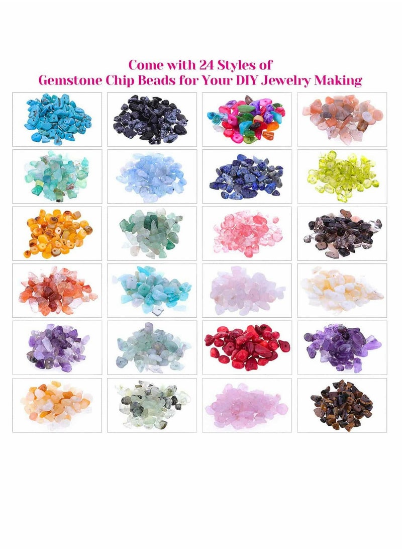KASTWAVE Crystal Chips and Gemstones Beads for Jewelry Making, KASTWAVE 24 Colors Gemstones Chips Jewelry Bracelet Beads for Jewelry Making  - Image 1