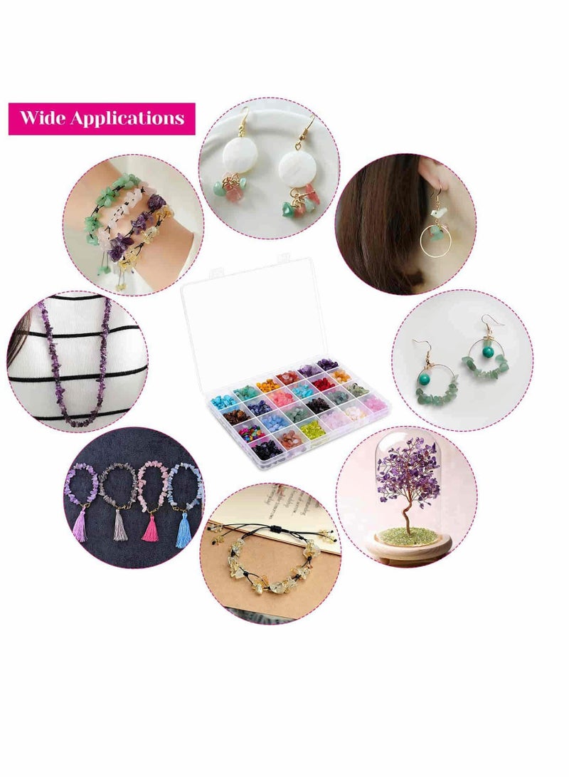 Crystal Chips and Gemstones Beads for Jewelry Making, KASTWAVE 24 Colors Gemstones Chips Jewelry Bracelet Beads for Jewelry Making
