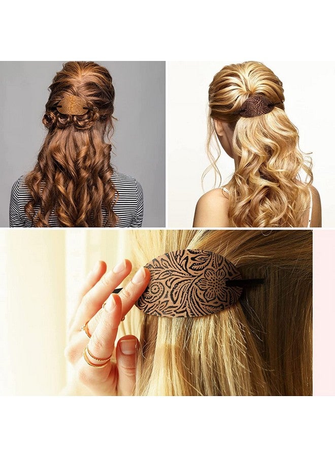 NICENEEDED 4Pcs Leather Hair Barrettes Vintage Faux Leather Hair Clips With Stick Oval Shape Leather Ponytail Holders Hair Slide Hair Accessories For Women Girls - Image 5