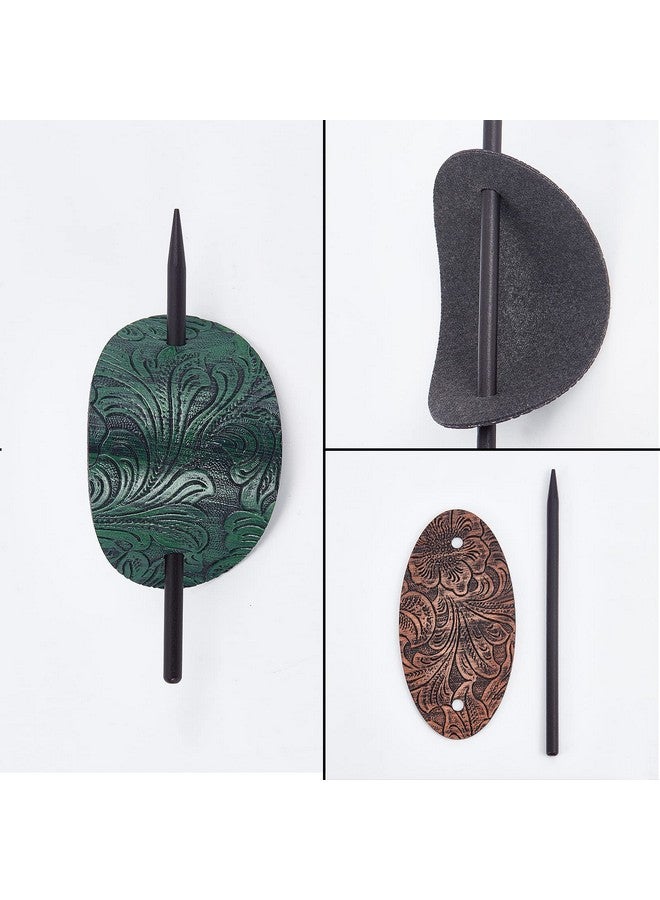 NICENEEDED 4Pcs Leather Hair Barrettes Vintage Faux Leather Hair Clips With Stick Oval Shape Leather Ponytail Holders Hair Slide Hair Accessories For Women Girls - Image 3