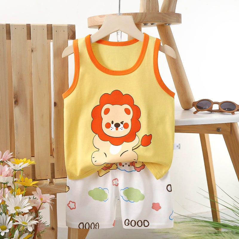 Kids Cotton Vest Set Summer 2024 E31-Sun Little Lion 