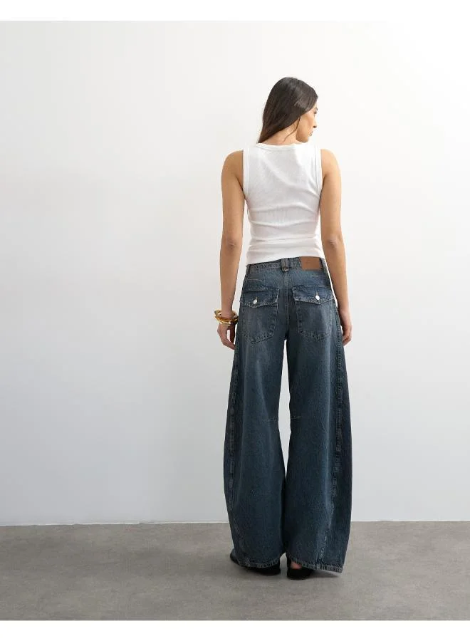 TOPSHOP April Crop Barrel Fit Blue Denim Jeans