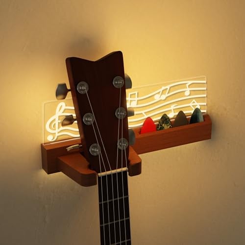CoolGift Mart Guitar Wall Mount Stand with LED Lights - Solid Wood & Acrylic USB-Powered Guitar Accessories - Gift for Men, Guitar Players, Music Lovers (for Acoustic, Electric Bass, Ukulele) - Image 1