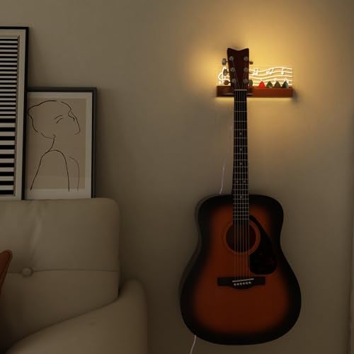 CoolGift Mart Guitar Wall Mount Stand with LED Lights - Solid Wood & Acrylic USB-Powered Guitar Accessories - Gift for Men, Guitar Players, Music Lovers (for Acoustic, Electric Bass, Ukulele) - Image 2