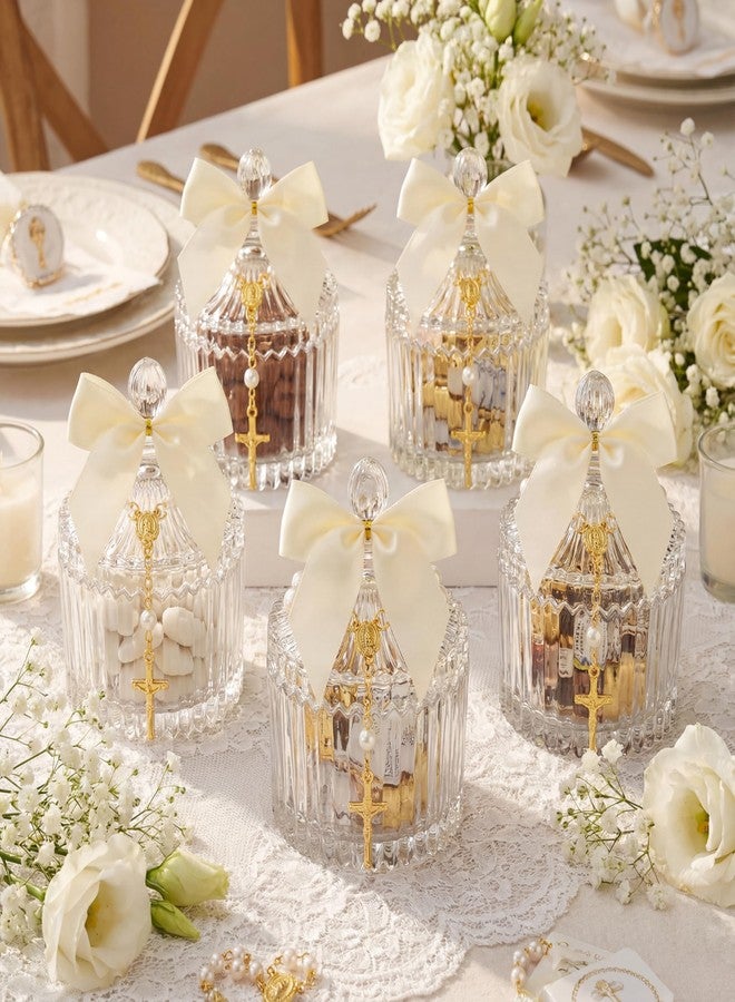 Chuangdi 6 Sets 24 Pcs Baptism Favors for Guests Crystal Candy Bowl Gifts with 6 Pcs Cross Rosary for Baptism Decorations Wedding Baby Shower Supplies First Communion Party(White) - Image 3