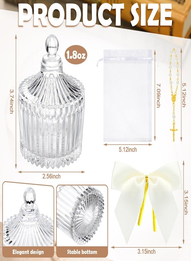 Chuangdi 6 Sets 24 Pcs Baptism Favors for Guests Crystal Candy Bowl Gifts with 6 Pcs Cross Rosary for Baptism Decorations Wedding Baby Shower Supplies First Communion Party(White) - Image 2