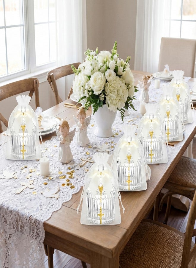 Chuangdi 6 Sets 24 Pcs Baptism Favors for Guests Crystal Candy Bowl Gifts with 6 Pcs Cross Rosary for Baptism Decorations Wedding Baby Shower Supplies First Communion Party(White) - Image 5