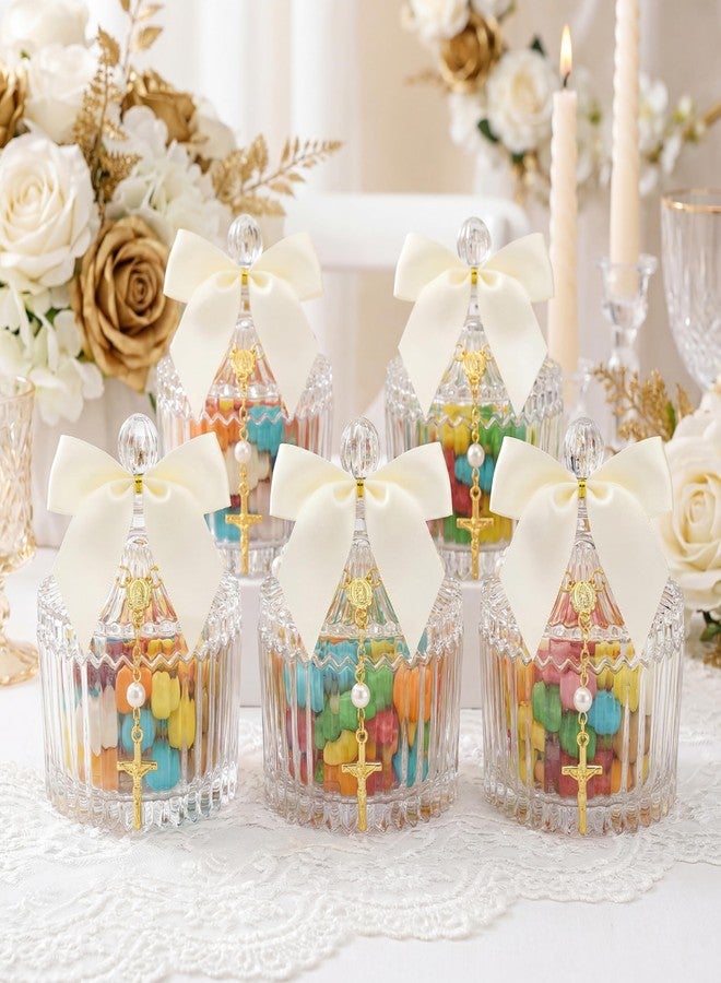 Chuangdi 6 Sets 24 Pcs Baptism Favors for Guests Crystal Candy Bowl Gifts with 6 Pcs Cross Rosary for Baptism Decorations Wedding Baby Shower Supplies First Communion Party(White) - Image 4