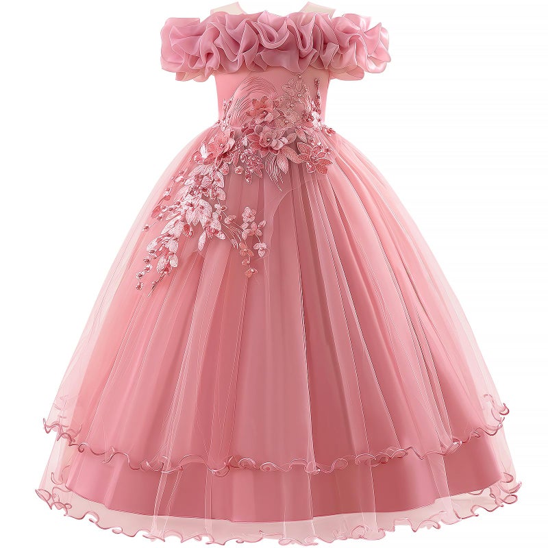 Kidinix Flower Girl Dresses Lace Embroidery Off The Shoulder Tulle Dress Communion Pageant Wedding Dance Gown - Image 1