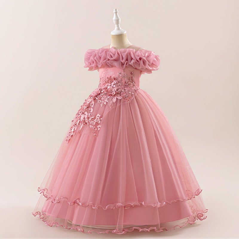 Kidinix Flower Girl Dresses Lace Embroidery Off The Shoulder Tulle Dress Communion Pageant Wedding Dance Gown - Image 3
