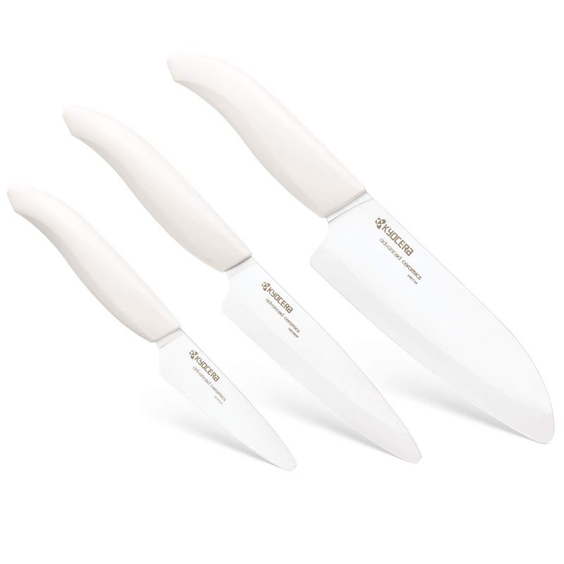 Kyocera 3Piece Advanced ceramic Revolution Series Knife Set, White, Blade Sizes: 5.5", 4.5", 3" - Image 1