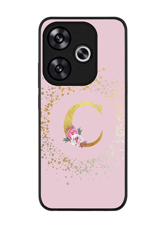 Stylizedd - Rugged Black edge case for Xiaomi Poco F6 / Xiaomi Redmi Turbo 3 Case Cover- Custom Monogram Initial Letter Floral Pattern Alphabet - C (Pink) - Image 1