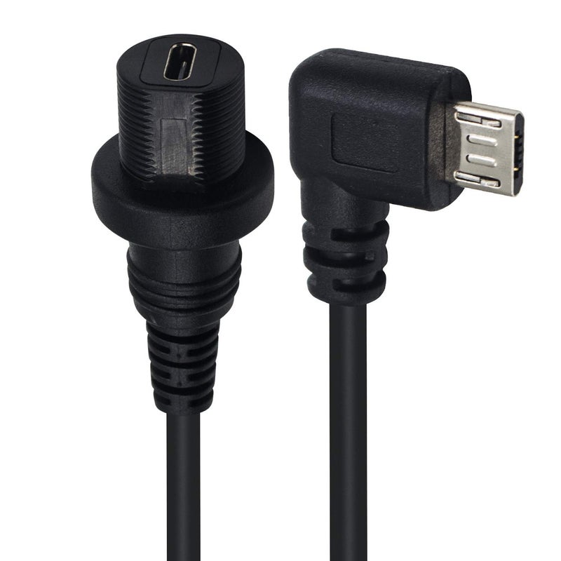 دوتك كابل تثبيت على اللوحة من Duttek مايكرو USB، بزاوية قائمة 90 درجة، كابل تمديد تثبيت غائر في لوحة القيادة مايكرو USB ذكر إلى أنثى للسيارة، القارب، الدراجة النارية، لوحة قيادة الشاحنة 30 سم / 12 بوصة - Image 3