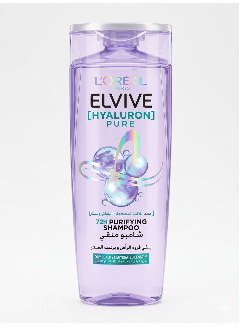 L'OREAL PARIS Elvive Hyaluron Pure Purifying Shampoo for Oily Roots And Dehydrated Length 400 ML - Image 1