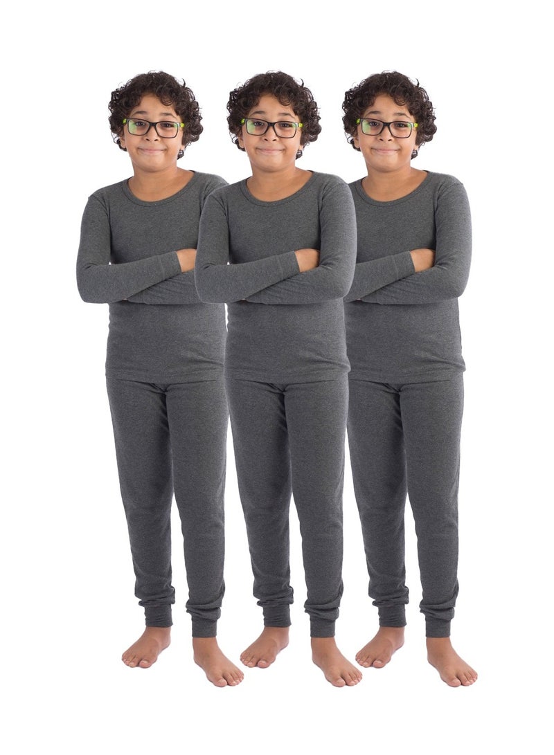 Boys Underwear 3Pieces Thermal Set Long Sleeves & Long Johns-Dark Grey