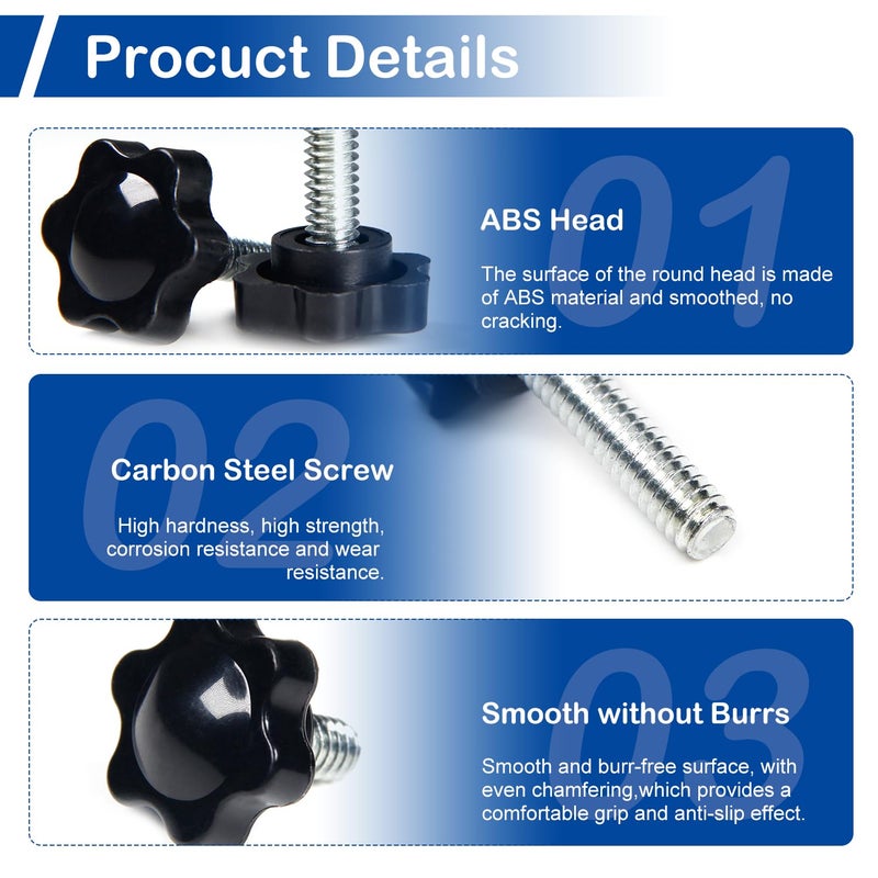 MroMax 10Pcs 1/4"-20 x 1 Threaded Knurled Thumb Nuts, Black Plastic Knobs Clamping Screws, Grip Knob Screw for Replacing Umbrella Base - Image 4