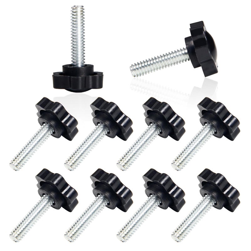 MroMax 10Pcs 1/4"-20 x 1 Threaded Knurled Thumb Nuts, Black Plastic Knobs Clamping Screws, Grip Knob Screw for Replacing Umbrella Base - Image 1