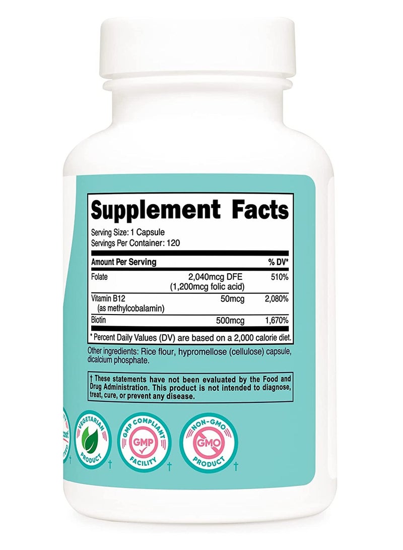 Nutricost حمض الفوليك للنساء 1200 ميكروجرام 120 كبسولة - Image 2