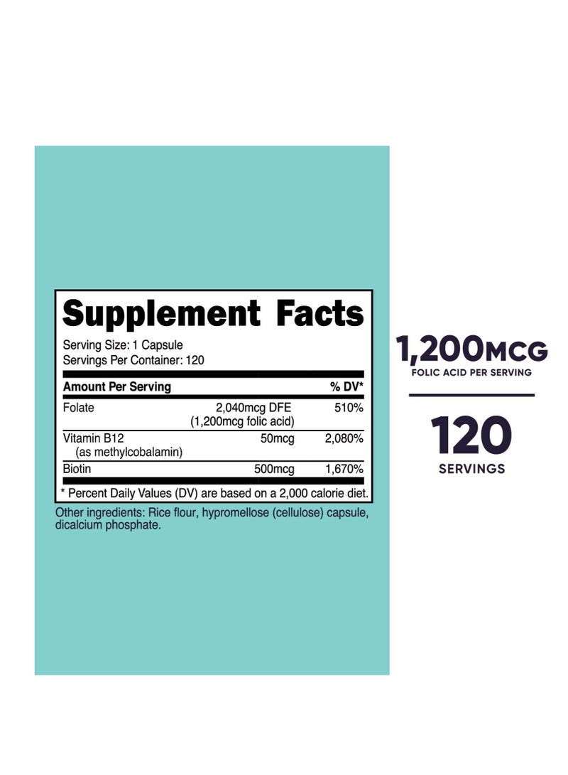 Nutricost حمض الفوليك للنساء 1200 ميكروجرام 120 كبسولة - Image 4