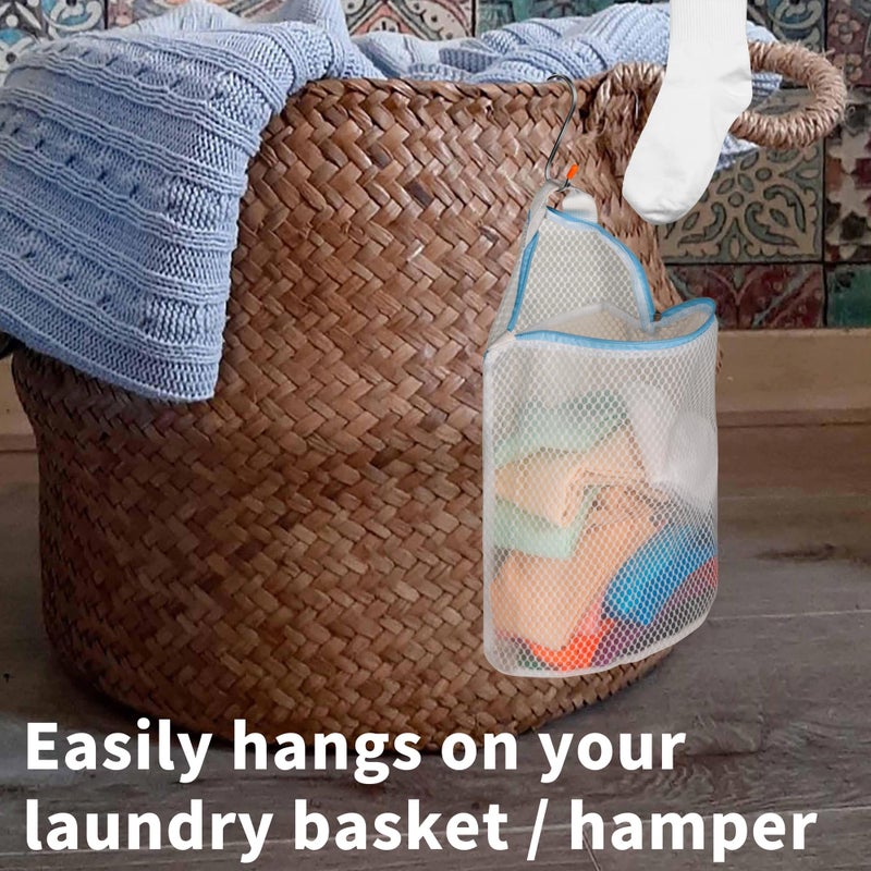 Cociat 3Pcs Hanging Laundry Bags for Socks with S Hooks, 12 X 10 inch 3 Color Mesh Laundry Bags for Washing Machine - Image 2