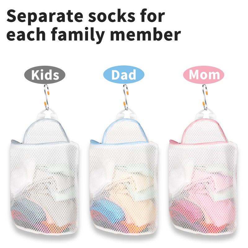Cociat 3Pcs Hanging Laundry Bags for Socks with S Hooks, 12 X 10 inch 3 Color Mesh Laundry Bags for Washing Machine - Image 3