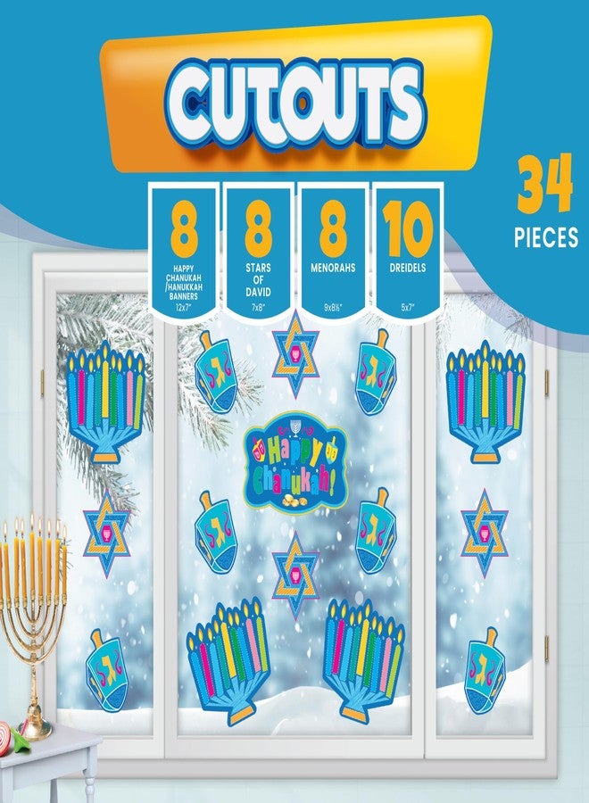 Izzy 'n' Dizzy Hanukkah Cutouts, Happy Hanukkah and Happy Chanukah Holiday Party Decoration (34 Piece) - Image 3