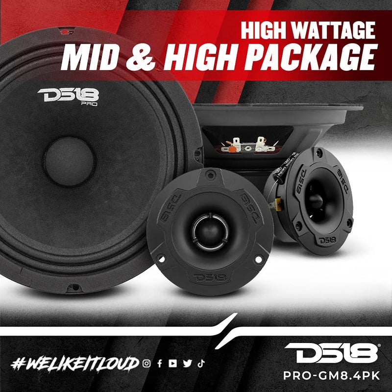DS18 حزمة كاملة DS18 PRO-GM8.4PK للمتوسطات والعالي - تشمل 2X مكبر صوت متوسط 8" و 2X تويتر سوبر ألومنيوم 1" مع كروس أوفر مدمج - مكبرات صوت للأبواب لنظام صوت السيارة أو الشاحنة - Image 4