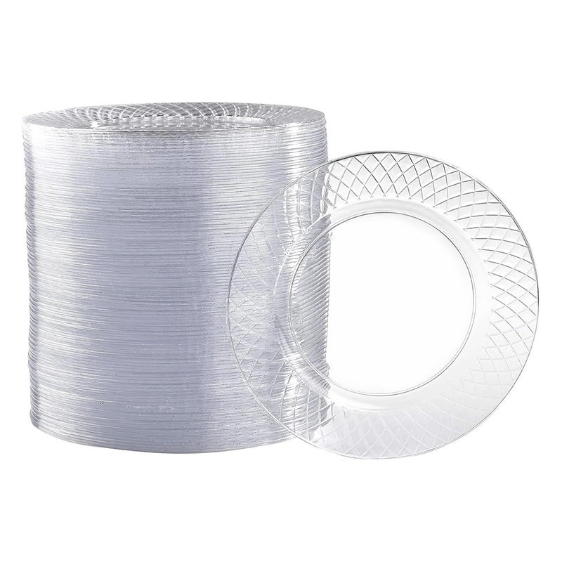 Prestee 100 Pack Clear Plastic Plates for Party - 6.25 Inch Small Round Dessert Plate and Appetizer Platter - Heavy Duty Disposable Plastic Plates for Parties, Weddings, Caterings and Events - Image 1
