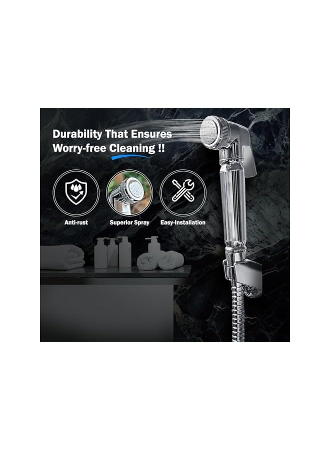 The Bros رشاش بيديت محمول من The Bros - مجموعة شطاف، رشاش نفاث مع تركيب سهل، دش مسلم للغسيل الأنثوي، حفاضات قماش للأطفال، نظافة شخصية، خرطوم من الفولاذ المقاوم للصدأ بطول 120 سم، كروم - Image 3