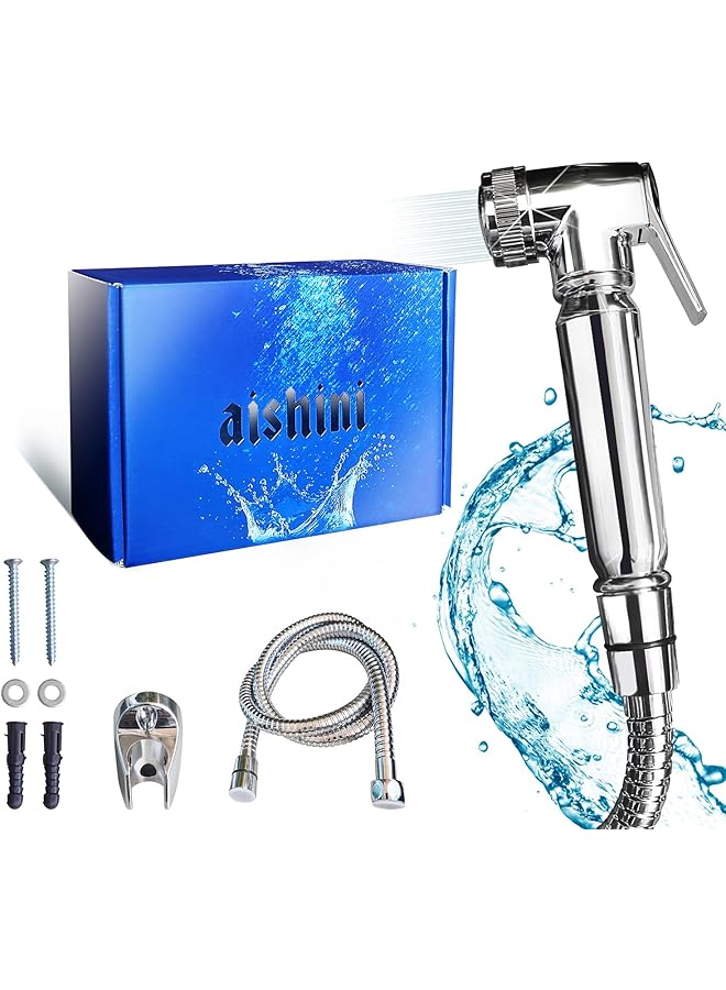 The Bros رشاش بيديت محمول من The Bros - مجموعة شطاف، رشاش نفاث مع تركيب سهل، دش مسلم للغسيل الأنثوي، حفاضات قماش للأطفال، نظافة شخصية، خرطوم من الفولاذ المقاوم للصدأ بطول 120 سم، كروم - Image 1