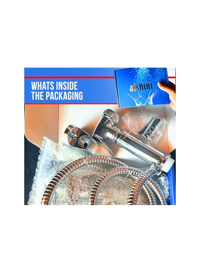 The Bros رشاش بيديت محمول من The Bros - مجموعة شطاف، رشاش نفاث مع تركيب سهل، دش مسلم للغسيل الأنثوي، حفاضات قماش للأطفال، نظافة شخصية، خرطوم من الفولاذ المقاوم للصدأ بطول 120 سم، كروم - Image 5