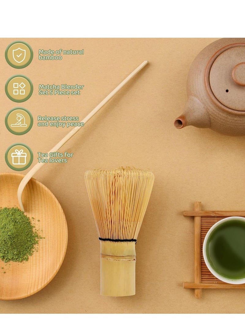 كينجمازي طقم ماتشا، 5 قطع طقم ماتشا، وعاء ماتشا سيراميك + حامل خفاقة + خفاقة خيزران + مغرفة + مصفاة شاي، طقم شاي ماتشا مصنوع يدويًا لتحضير شاي ماتشا التقليدي، طقم هدايا ماتشا طبيعي 100% (أخضر) - Image 4