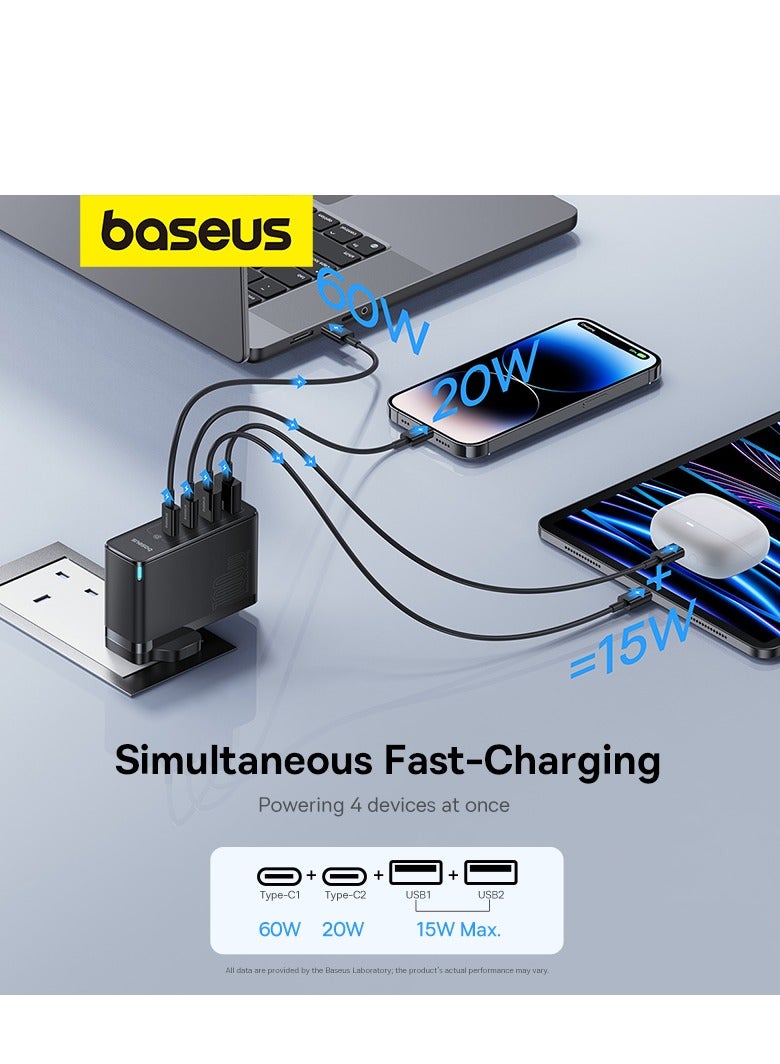 بيسوس شاحن USB C، شاحن حائط 100 واط PD 3.0/QC 4.0 مع كابل USB C إلى C بطول 3.3 قدم، شاحن GaN5 بأربعة منافذ لأجهزة الكمبيوتر المحمولة، iPad Pro، سلسلة iPhone 15/Pro/14/13، Galaxy S24/S23، MacBook Pro 16 ''، سطح البخار - Image 4