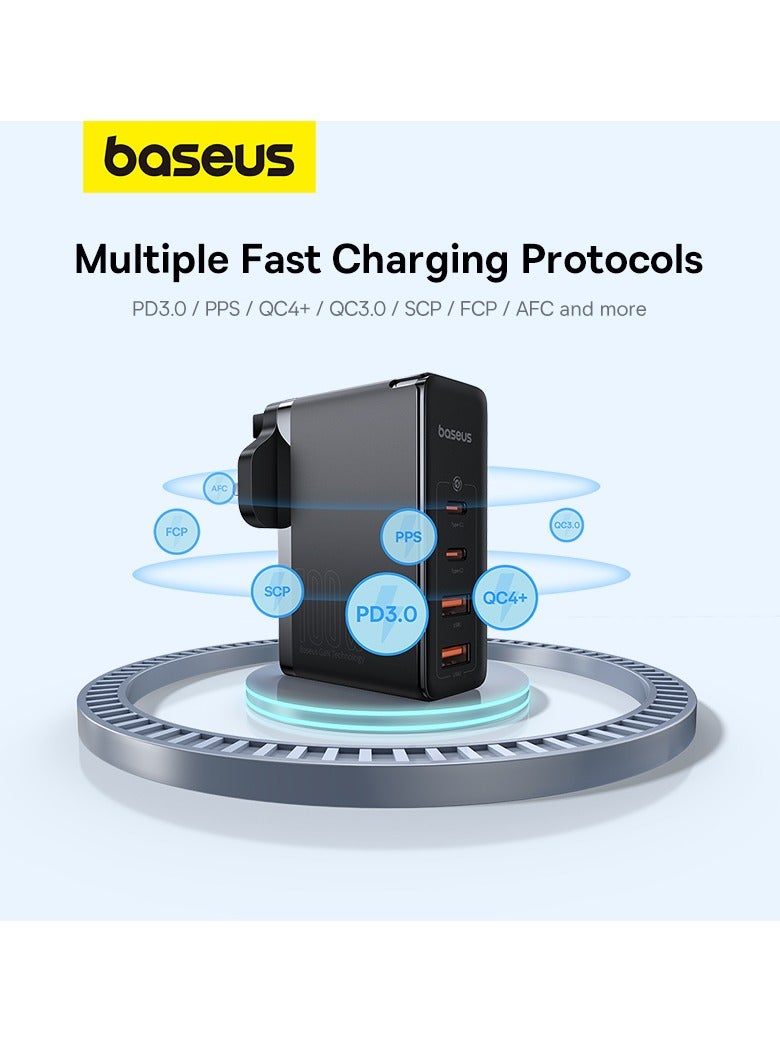 بيسوس شاحن USB C، شاحن حائط 100 واط PD 3.0/QC 4.0 مع كابل USB C إلى C بطول 3.3 قدم، شاحن GaN5 بأربعة منافذ لأجهزة الكمبيوتر المحمولة، iPad Pro، سلسلة iPhone 15/Pro/14/13، Galaxy S24/S23، MacBook Pro 16 ''، سطح البخار - Image 5