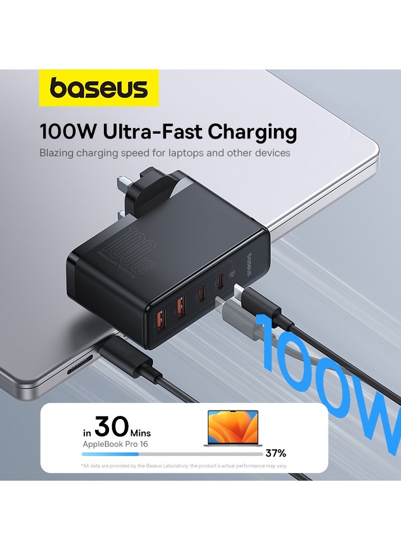 بيسوس شاحن USB C، شاحن حائط 100 واط PD 3.0/QC 4.0 مع كابل USB C إلى C بطول 3.3 قدم، شاحن GaN5 بأربعة منافذ لأجهزة الكمبيوتر المحمولة، iPad Pro، سلسلة iPhone 15/Pro/14/13، Galaxy S24/S23، MacBook Pro 16 ''، سطح البخار - Image 2